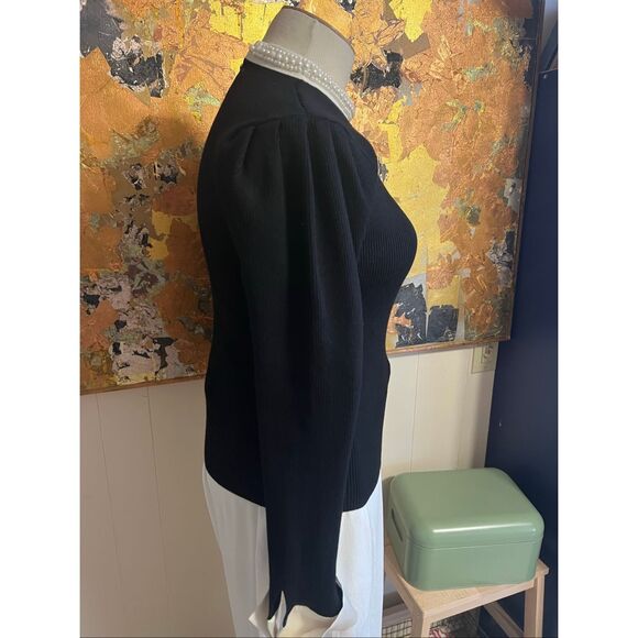NWT Commense Contrast Trim Pearl-Detail Black Ribbed Slim Fit Pullover Sweater L - Picture 5 of 13